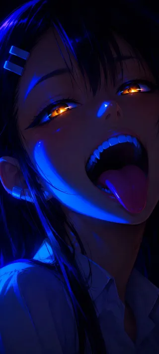 Blue Neon Portrait Nagatoro phone wallpaper