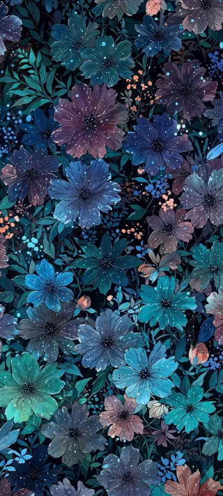 Midnight Botanical Study phone wallpaper