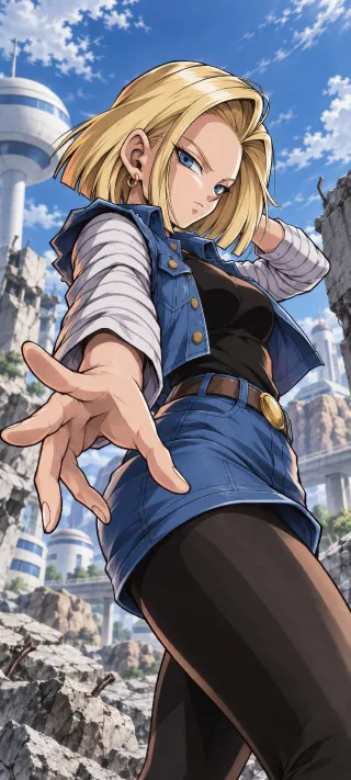Android 18 Reaches Forward phone wallpaper