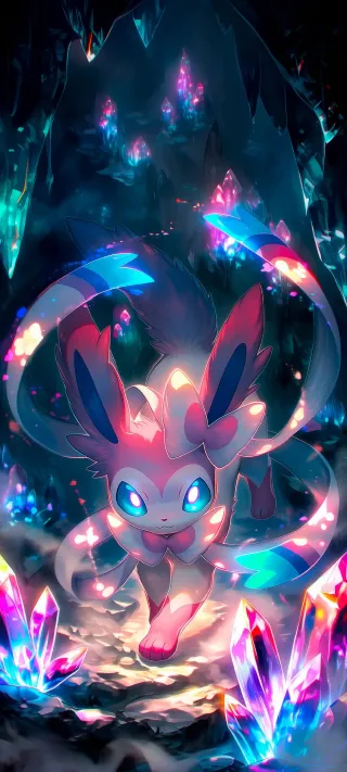 Sylveon Among Crystal Shards phone wallpaper