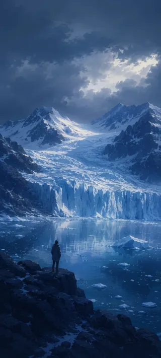 The Solitary Wanderer in the Glacial Gulf phone wallpaper