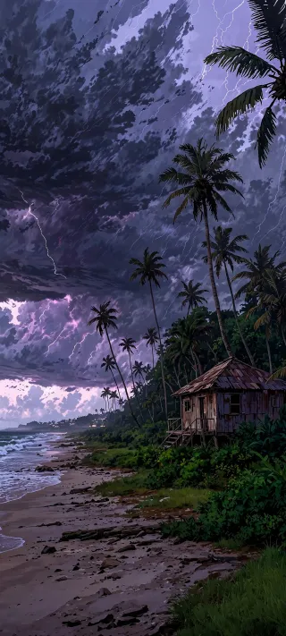 Storm Over the Palm Cottage phone wallpaper