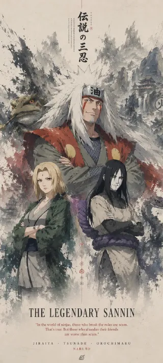 Tsunade, Orochinaru and Jiraiya phone wallpaper