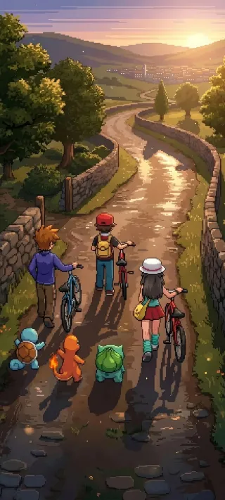Ash and Friends at Dusk phone wallpaper