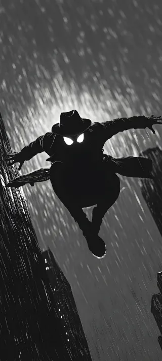Spider-Man Noir in Rain phone wallpaper