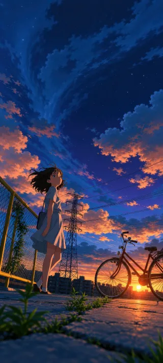 Girl at Sunset Crossing phone wallpaper