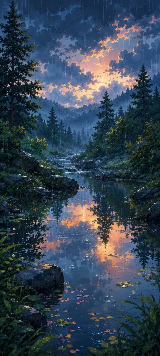 Raindrops and Sunset Reflections phone wallpaper