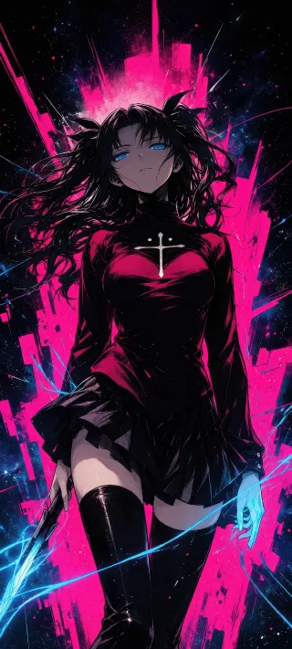 Blue-Eyed Gothic Girl phone wallpaper