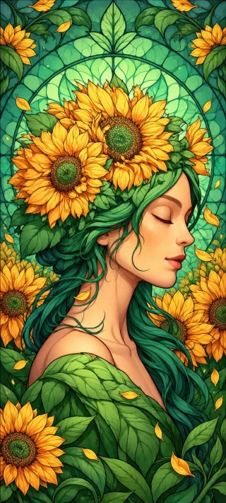 Sunflower-Crowned Woman phone wallpaper