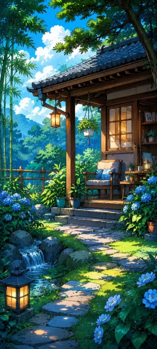 Summer Tea by the Stream phone wallpaper