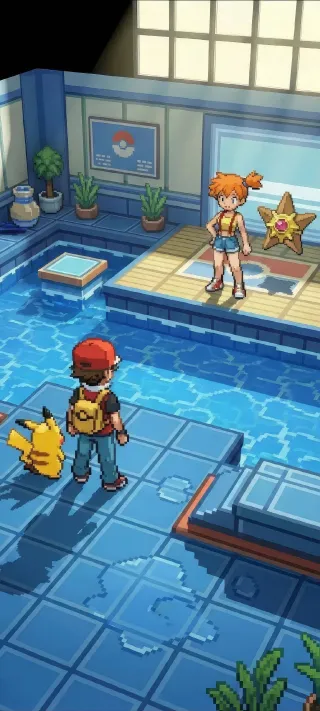Challenging the Cerulean Gym phone wallpaper
