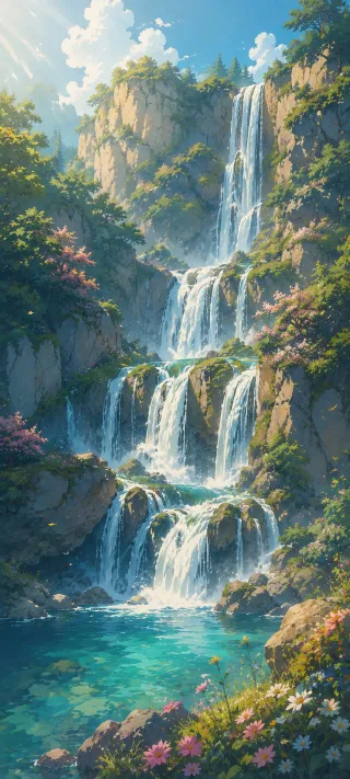 Cascade of Sunlit Petals phone wallpaper