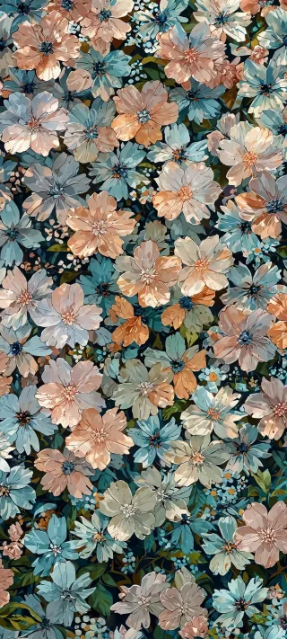Teal Garden Blossoms phone wallpaper