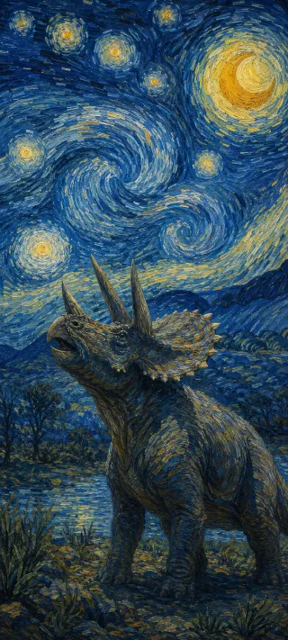 Starry Night Triceratops phone wallpaper
