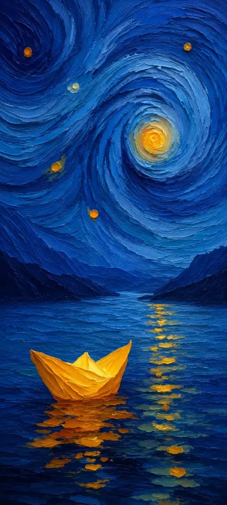 Golden Boat on Blue Water phone wallpaper
