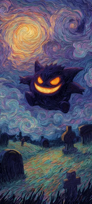 Gengar over Starry Field phone wallpaper