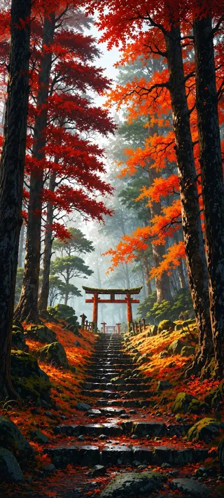 Torii in Autumn Forest phone wallpaper