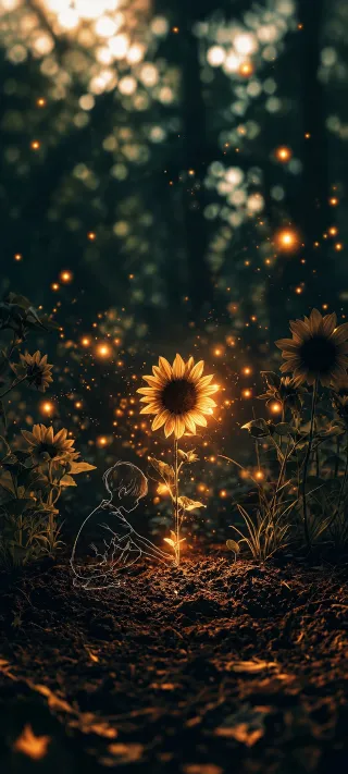 Child Among Sunflowers phone wallpaper