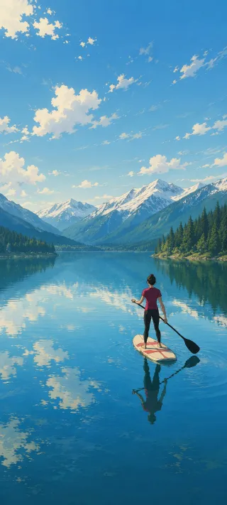 ​A Quiet Paddle in the Mountain Cradle phone wallpaper