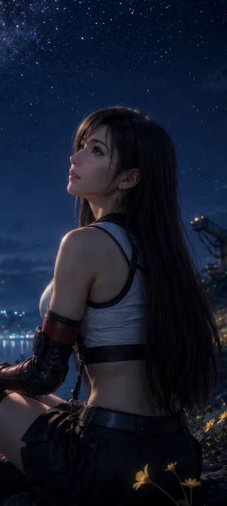 Tifa watching the stars phone wallpaper
