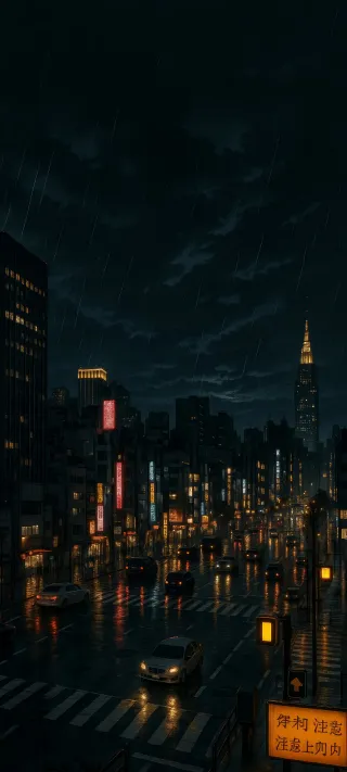Midnight Rain in the Metropolis phone wallpaper