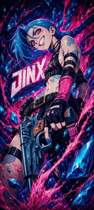 Jinx with Her Minigun phone wallpaper