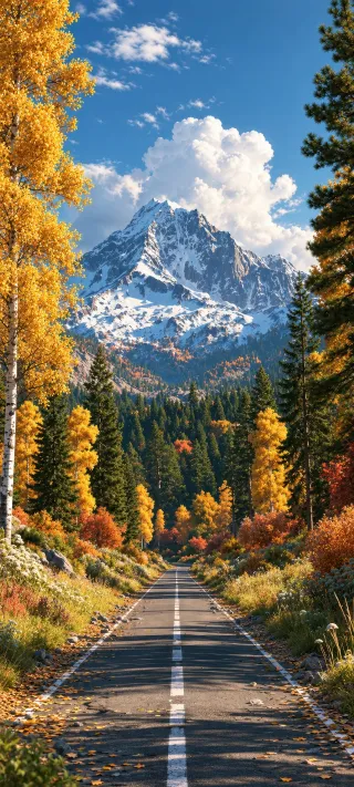 Autumn Road to the Mountain phone wallpaper