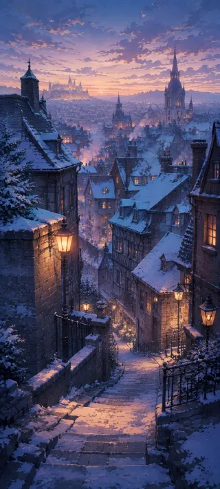 Winter Street of Spires phone wallpaper