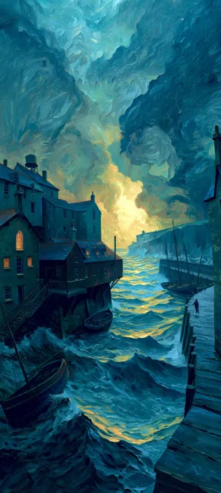 Churning Tides of the Coastal Village phone wallpaper