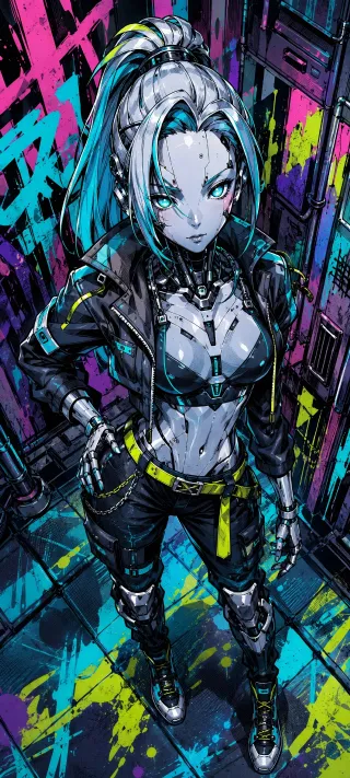Chrome-Haired Cyborg phone wallpaper