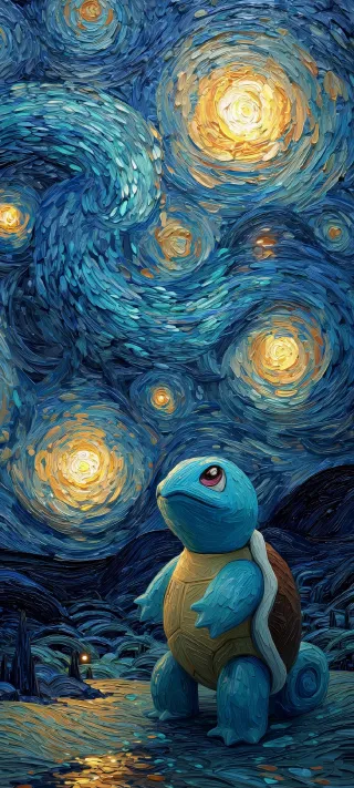 Starry Night Squirtle phone wallpaper