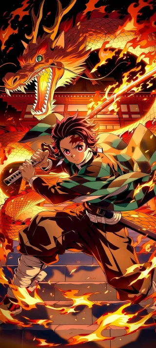 Tanjiro's Hinokami Kagura phone wallpaper