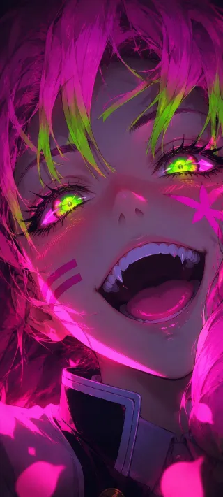 Neon-Eyed Mitsuri Kanroji phone wallpaper