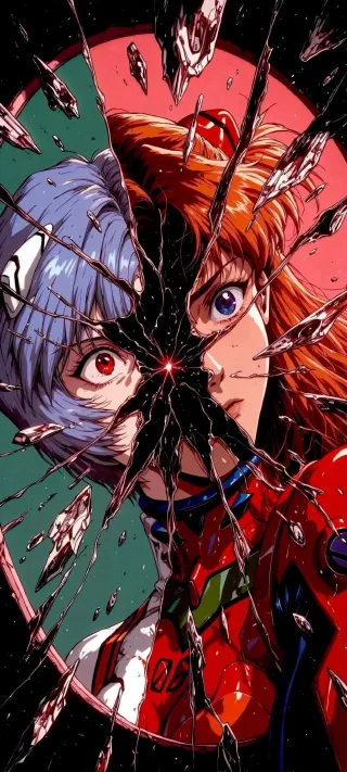Asuka and Rei in Glass phone wallpaper