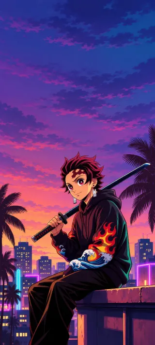 Tanjiro at Twilight phone wallpaper