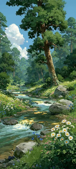 Forest Stream in Bloom phone wallpaper