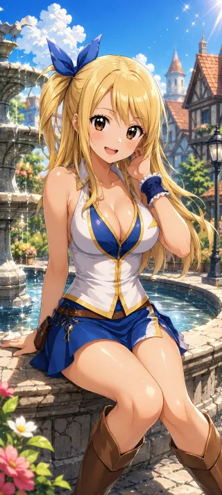 Lucy Heartfilia at the Fountain phone wallpaper