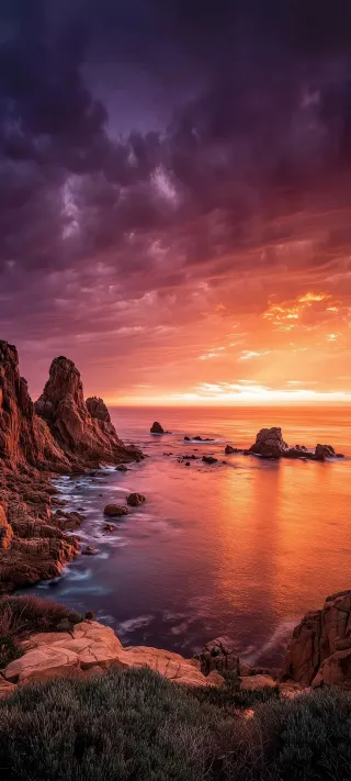 Rocky Coast at Sunset phone wallpaper