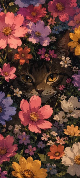 Eyes Among Blooms phone wallpaper