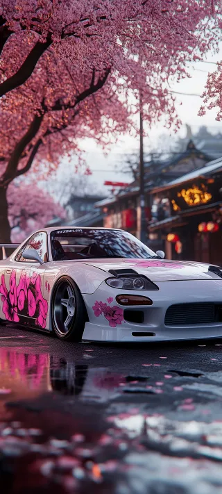 Pink-Liveried Mazda RX-7 phone wallpaper