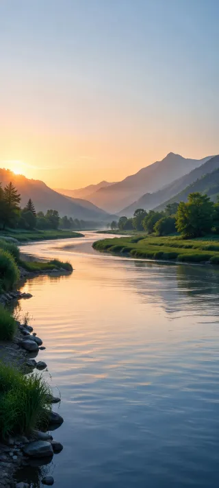 River Through Mountain Valley phone wallpaper