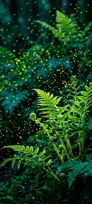Enchanted Ferns and Fireflies phone wallpaper