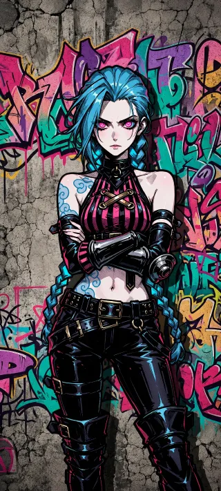 Blue-Haired Street Punk Jinx phone wallpaper