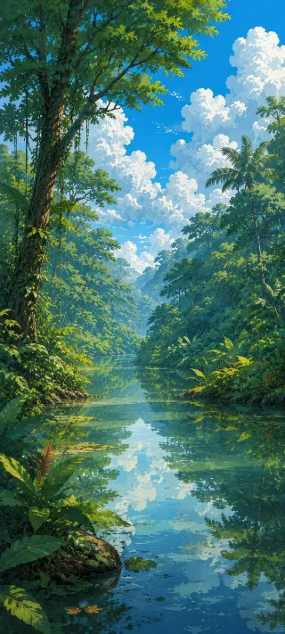 Jungle Reflections Under a Summer Sky phone wallpaper