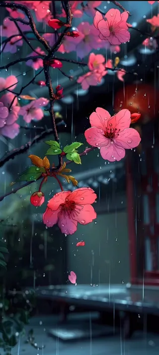 Rainy Blossom phone wallpaper