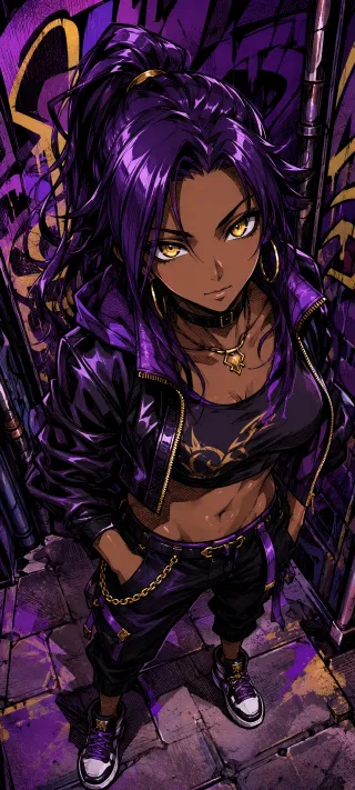 Yoruichi in Violet Leather phone wallpaper