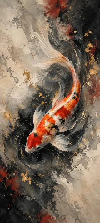 Koi in Ink Water phone wallpaper