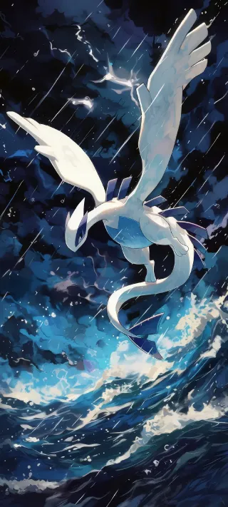 Lugia Over the Storm Sea phone wallpaper