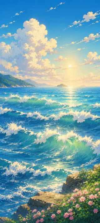 Golden Horizon: Cresting Waves phone wallpaper