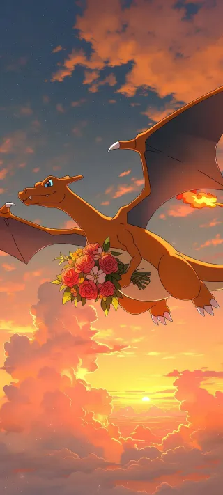 Charizard with a Bouquet phone wallpaper